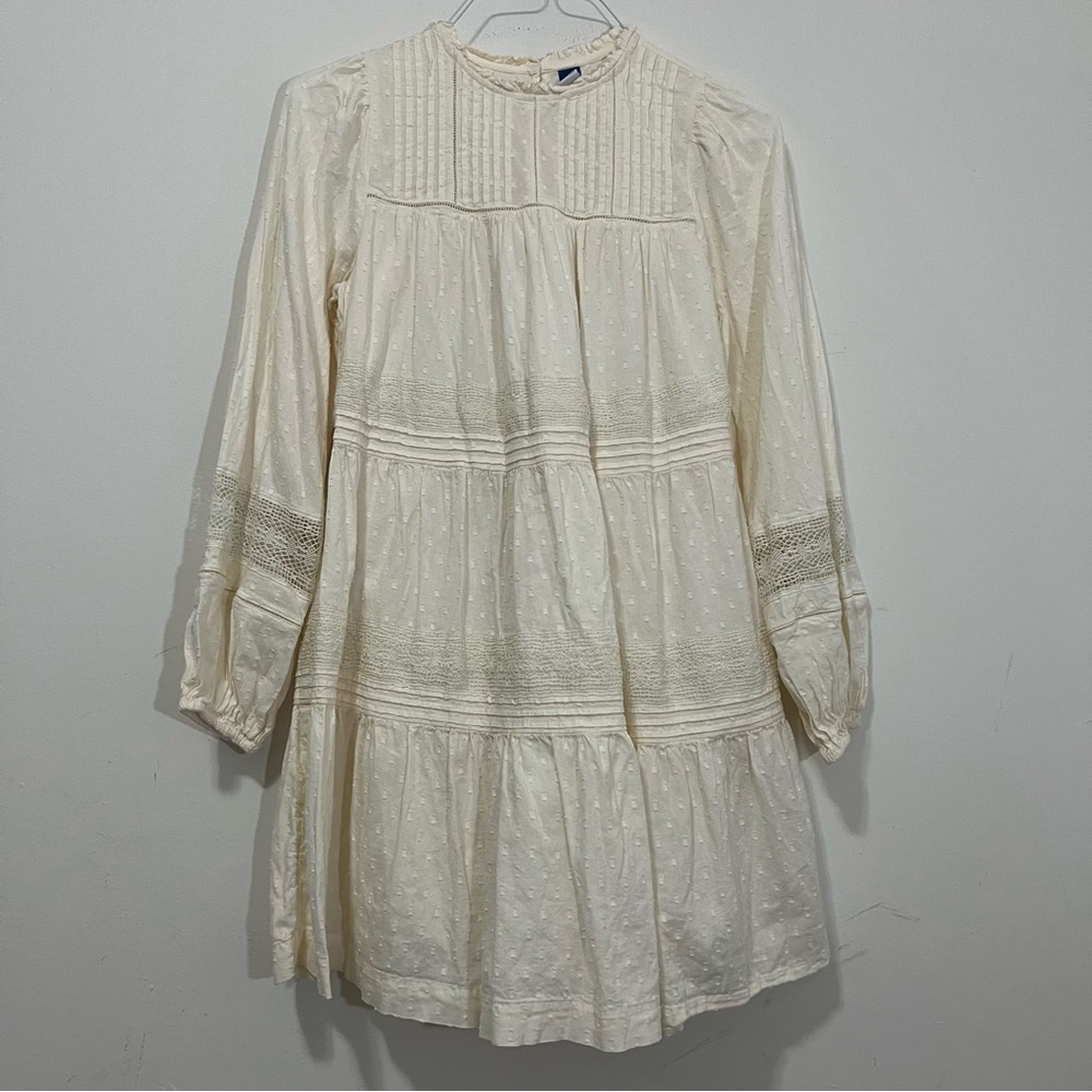 Old Navy Ivory Lace Pintuck Ruffle A-Line Dress Size S Long Sleeve Cottagecore